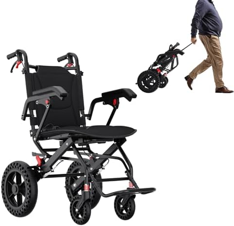 Lightweight Wheelchairs with Handbrake, Portable Compact Wheelchair, Ultralight Folding Travel Wheelchair for Adults, 12" Rear Wheels