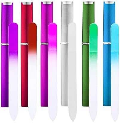 6 Pack Glass Nail File with Case, Crystal Fingernail Files Set, Double Sided Finger Nail Files, Professional Manicure Nail Care for Women, Christmas Gifts Stocking Stuffers