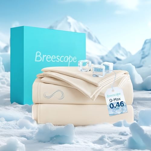Breescape Cooling Sheet Set King Size - BlendTekâ„¢ Dry & Cool Technology for Hot Sleepers and Night Sweats, Q-Max>0.46 Tech, Deep Pocket Up to 18", 360Â° Elastic Band, Ivory