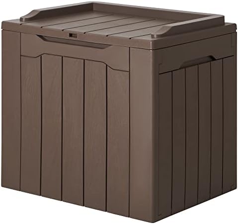 JUMMICO 31 Gallon Resin Deck Box Waterproof Indoor Outdoor Storage Boxes for Patio Furniture Cushions and Garden Tools (Brown)
