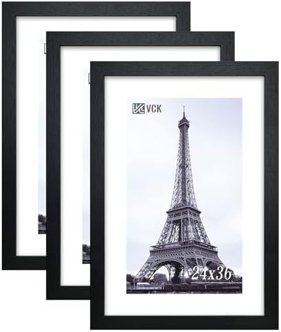 VCK 24x36 Solid Wood Poster Frames Black 3 Pack Picture Frame with Wall Mounting Hanging