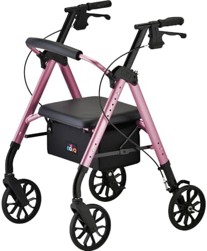 NOVA Star 8 Rollator Walker with Perfect Fit Size System, Lightweight & Foldable, Easy to Lift & Carry, Great for Travel, Color Pink