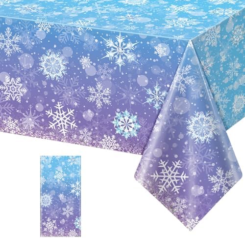 1 Pack Winter Snowflake Plastic Tablecloth Decorations, Blue and Purple Snowflake Winter Wonderland Disposable Table Cover for Christmas Holiday New Year Party Supplies Decorations, 54x108 Inch