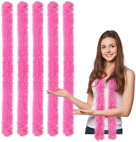 5pcs Feather Boa - Pink Artificial Fluffy Boas Bulk 5 Ft for Wedding Birthday Tea Party Christmas Costume Decor