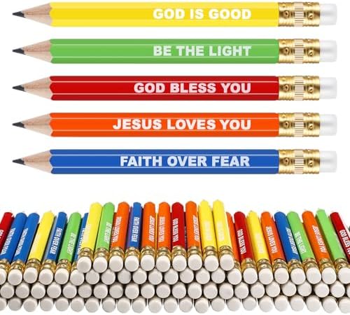 Jetec 50Pcs Inspirational Golf Pencils Christmas Mini Half Pencils Bulk with Eraser Back to School Gifts for Boys, Girls, Students and Teachers Office Supplies(Rainbow Colors,Religious)