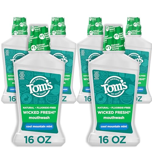 Tom's of Maine Natural Wicked Fresh Alcohol-Free Mouthwash, Cool Mountain Mint, 16 oz. 6-Pack (Packaging May Vary)
