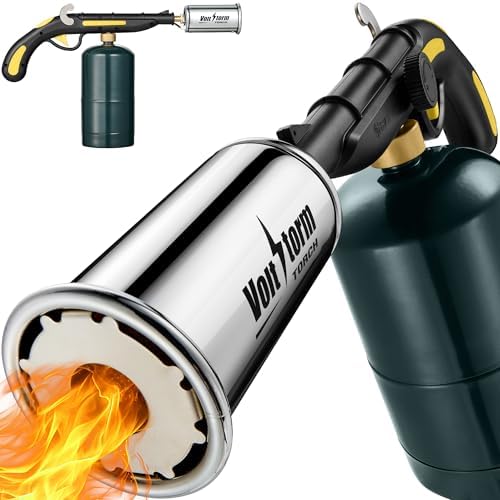 Cooking Torch Kitchen Blow Torch Flamethrower, Grill Gun Propane Torch Flame Thrower Gun with High Output, Adjustable Flame, Food Sous Vide Culinary Torch for Searing Steaks Lighting Campfires(Yellow)
