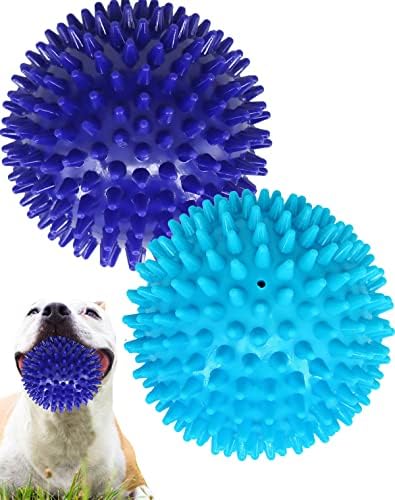 2 Pack 4.5” Heavy Duty Squeaky Dog Ball for Medium Large Dogs, Spikey Dog Ball Toys for Clean Teeth and Training, Large Dog Toys for Aggressive Chewers