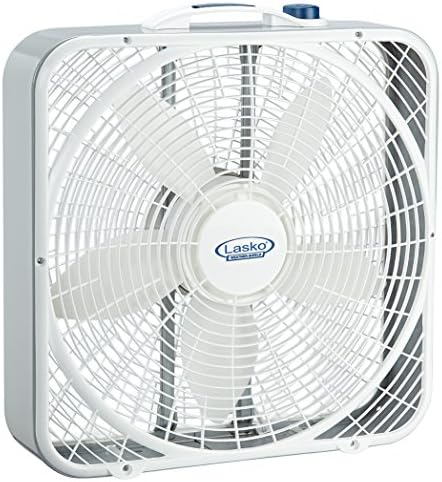Lasko Weather-Shield Performance Box Fan, 3 Speeds, Innovative Wind Ring System for Up to 30% More Air, Carry Handle for Bedroom, Office, Home, 20 Inch, White, 3720