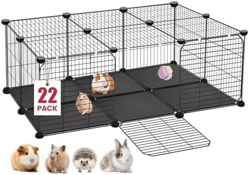 22 Panels Pet Playpen, Small Animal Playpen with Doors and Top, C&C Cage for Guinea Pigs, Rabbit, Bunny, Hedgehogs, Chinchillas, Rabbit Play Pen Indoor Outdoor, Metal Wire Yard Fence