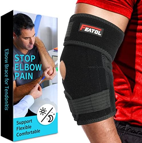 FEATOL Elbow Brace for Tendonitis and Tennis, Adjustable Golfers Elbow Brace for Men and Women, Pain Relief for Cubital Tunnel Syndrome, Bursitis, Ulnar Nerve Entrapment (Black, Small)