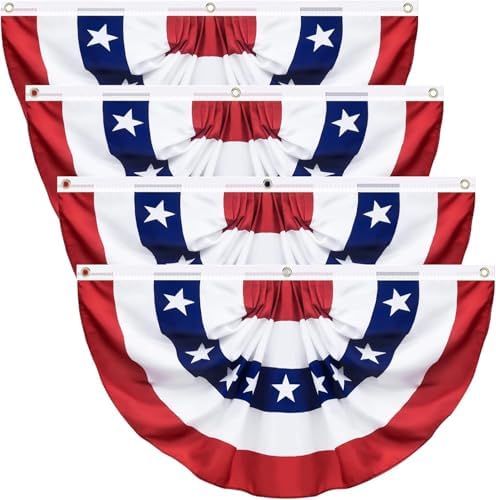 4 Pack USA Pleated Fan Flag, 3 X 6 Feet American US Bunting Patriotic Half Fan Banner Flag Decoration, Memorial Day 4th of July Independence Day Fourth July Outdoor Decor