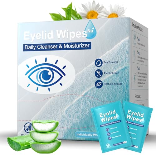 60PCS Eyelid Cleansing Wipes for Itchy & Dry Eyes, Saline Based Eye Wet Wipes with Tea Tree Oil, Daily Eye Wipes for Styes & Blepharitis, Moisture & Soothes Eye Cleansing Wipes For Sensitive Eyes