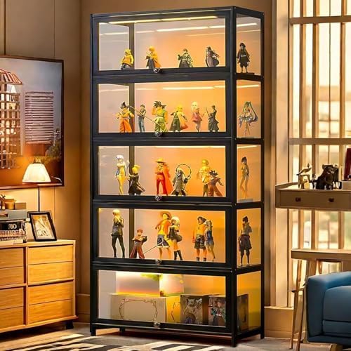 Display Cabinet with Acrylic Glass Doors, 5-Tier Curio Cabinet, Collectibles Toy Organizers Rack & Display Shelf, High Display Case for Home, Office, Playroom, Living Room