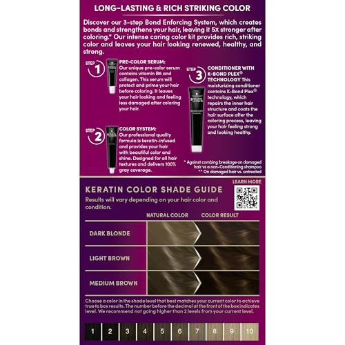Schwarzkopf Keratin Color Permanent Hair Color, 5.0 Medium Brown, 1 Application - Salon Inspired Permanent Hair Dye, for up to 80% Less Breakage vs Untreated Hair and up to 100% Gray Coverage