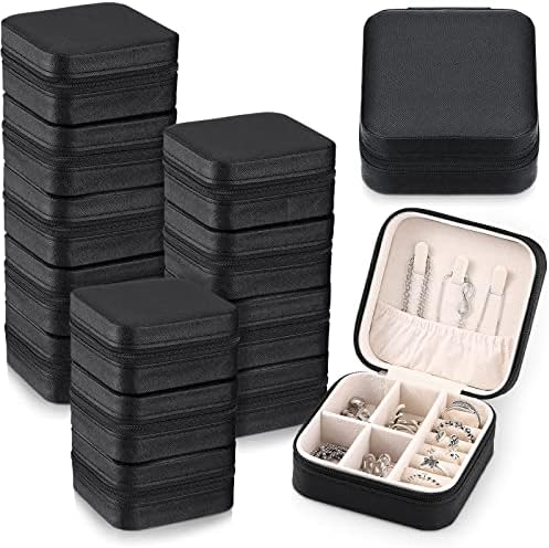 Yinkin 12 Pcs Mini Travel Jewelry Case Bridesmaid Proposal Gift Boxes, Small PU Leather Earring Organizer, Bulk Travel Accessories Portable Jewelry Holder(Black)