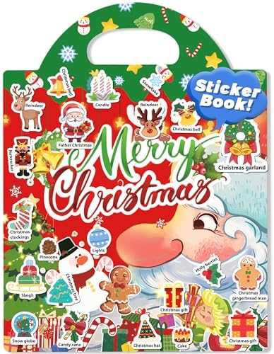 Christmas Sticker Books for Kids, Christmas Gifts Reusable Sticker Books Stocking Stuffers for Toddlers 1-3, 2-4, Travel Toys Acticities Crafts Party Favors for Boys Girls Kids