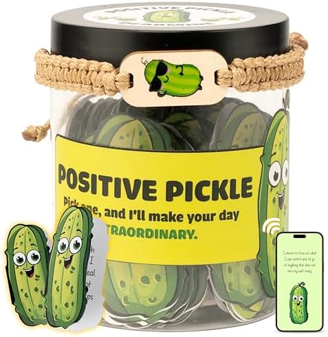 60 Positive Pickle Cards Jar, Affirmation Cards For Women, Teens, Stocking Stuffers, Christmas Gifts For Women Mom, Gifts For Women, Teacher Gifts, White Elephant Gifts, Teen Girl Gifts Trendy Stuff