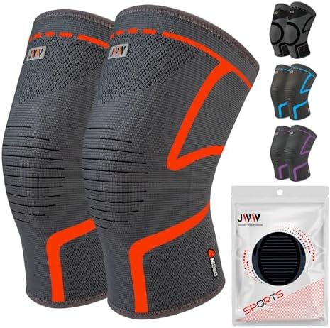 Knee Compression Sleeve, 2 Pack Knee Brace for Women Men Knee Pain Relief, Running Knee Support, Knee Braces for Meniscus Tear ACL Arthritis Recovery, Rodilleras para Gym Fitness (Orange, Large)