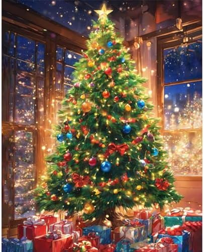 cviokrdu Christmas Paint by Numbers Kit for Adults - Christmas Adult Paint by Number Kits on Canvas, DIY Tree Oil Painting for Gift Home Wall Decor (16x20inch)