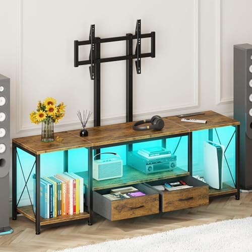 GYIIYUO LED TV Stand with Mount and Power Outlet & Fabric Drawers for 32-85 Inches TV - Entertainment Center and Corner Tv Stand for Living Room, Bedroom- 47" Rustic Brown (Max VESA 600mm × 400mm