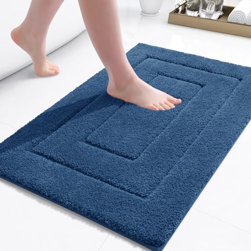 Buganda Bathroom Rugs, 24" x 16", Soft and Absorbent Microfiber Bath Rugs, Non-Slip Shaggy Shower Carpet, Machine Wash Dry Bath Mats for Bathroom Floor, Tub and Shower, Navy