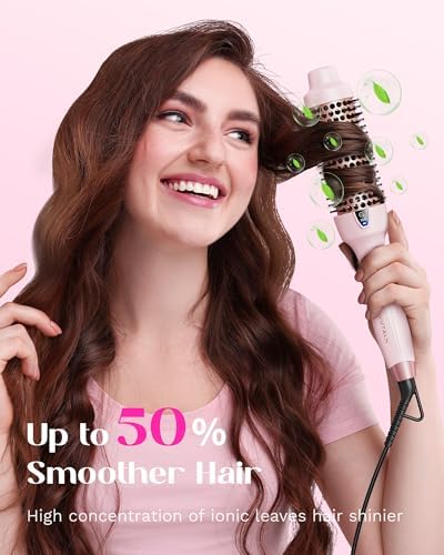 Wavytalk Thermal Brush, 1.5 Inch Negative Ion Blowout Express Thermal Round Brush Creates Salon-Quality Blowouts, lonic Frizz Reduction Makes Hair Shinier & Smoother (Millennial Pink)