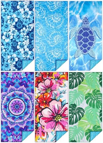 6 Pack Microfiber Thin Beach Towel Lightweight 71x32 Oversized Extra Large Sand Free Towels Quick Dry for Travel Pool Yoga Gym Sports Beach Accessories Vacation Essential Gift