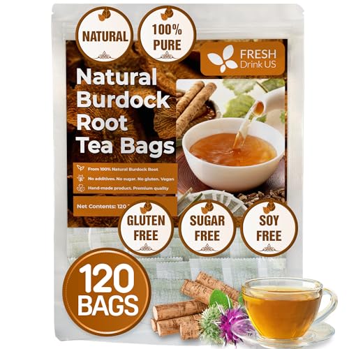 FreshDrinkUS, Premium 120 Burdock Root Tea Bags, 100% Natural & Pure from Burdock Root. Burdock Root Herbal Tea. Made with Natural Material Tea Bags. No Sugar, No Caffeine, No Gluten, Vegan.