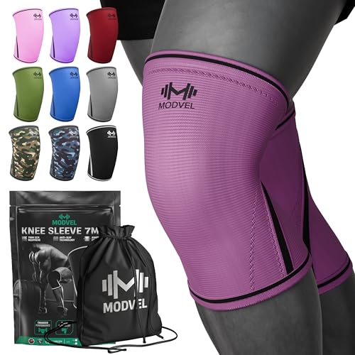Modvel 7mm Neoprene Knee Sleeves for Men & Women Weightlifting & Powerlifting – Compression Knee Sleeve Support for Squats, Gym, Training – USPA, IPL Approved – XX-Large Pink (Pair)