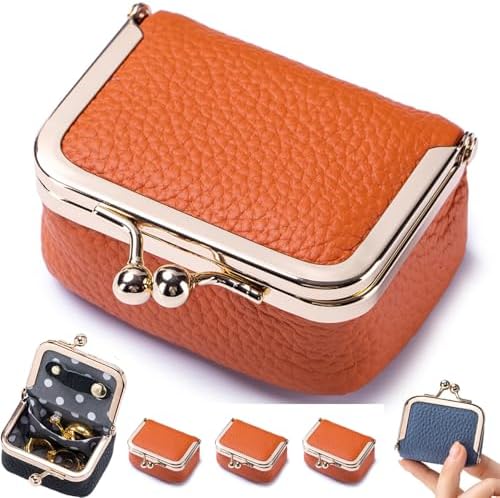 3 Pcs Genuine Leather Mini Jewelry Box, Small Portable Jewelry Organizer Box，Vintage-Inspired Travel Jewelry Case Organizer Kiss Lock for Women for Earring/Ring/Necklace/Bracelet (Orange L 2.95in-3)