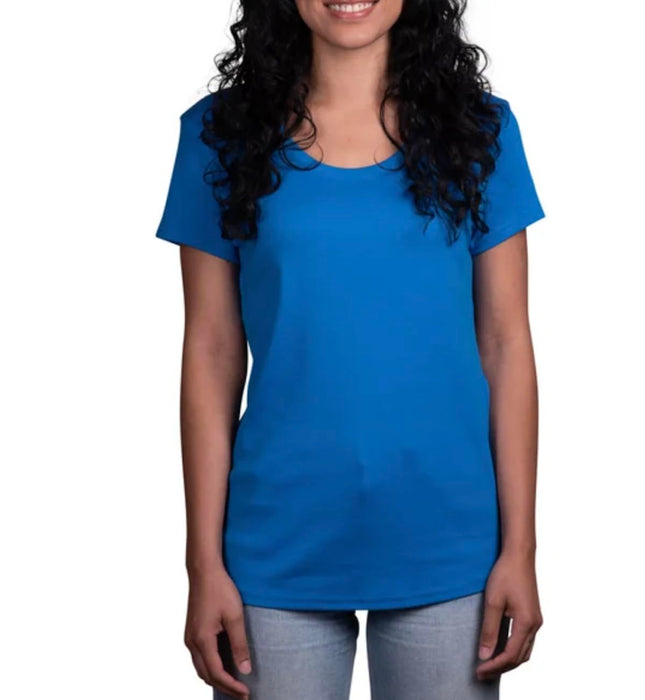 KIRKLAND Signature Women's Scoop Neck Short Sleeve Pima Cotton Tee (US, Alpha, Small, Regular, Regular, Blue)