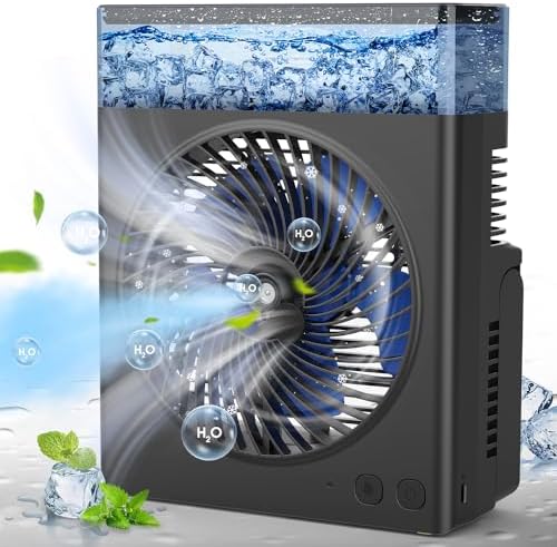 Portable Misting Fan, 16000mAh 8-Inch Rechargeable Water Cooling Mist Fan with 600mL Water Tank, Quiet USB Battery Powered, Perfect Cooling for Camping Home Outside Office