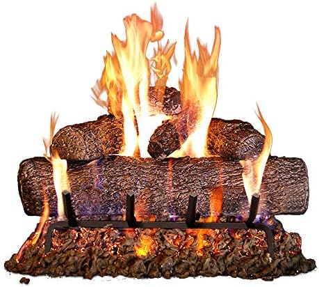 RealFyre 24 Inch Vented Gas Fireplace Logs Kit, Natural Gas Fire Logs Set with Ceramic Logs and Burner, High Heat Performance (24-Inch Live Oak [Ng] [Includes Gas Connection-Kit])