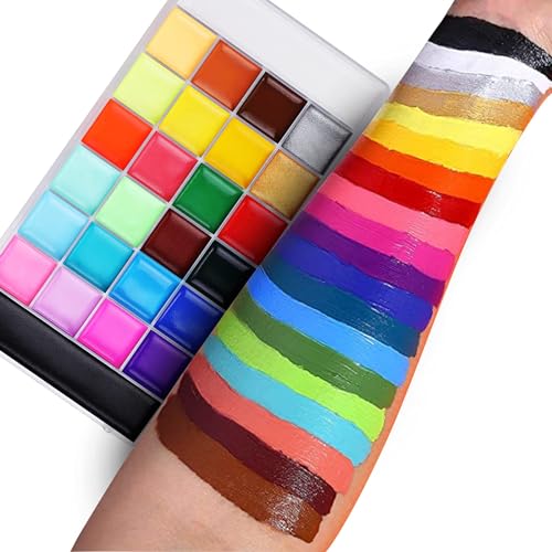 Lictin Face Body Painting Kit, 26 Colors Rainbow Body Paint for Kids Adults, Safe & Non-Toxic Water Based Split Cake Face Paint Palette, Party Makeup Set for Halloween Christmas Cosplay