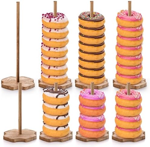 8 Pieces Wood Donut Stand, Bagel Stand Holder Display for Dessert Table, Detachable Rustic Donut Sticks Display Tower for Wedding Birthday Parties Decorations Supplies (2 Sizes)