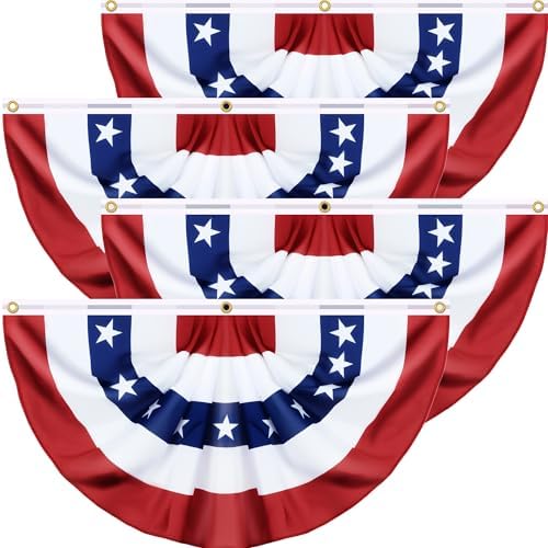 4 Pack 1.5 X 3 FT American Bunting Flag 4th of July Decorations, USA Pleated Fan Flag Memorial Day Patriotic Half Fan Banner 100% Polyester Fourth July Independence Day Outdoor Indoor Decor