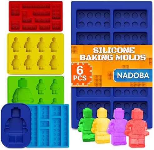 6 Pcs Chocolate Molds Silicone – Fun Robot & Brick Non-Stick Shapes, Heat-Resistant, Easy to Use and Clean, Gummy Molds Silicone Design for Candy, Chocolate, Ice, Gelatin, and Cake Decorating