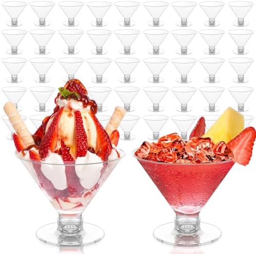 50 Sets Plastic Martini Glasses - 5 oz Disposable Cocktail Glasses Mini Martini Cups for Parties, Wedding, Wine, Margarita, Desserts, Ice Cream, Unbreakable