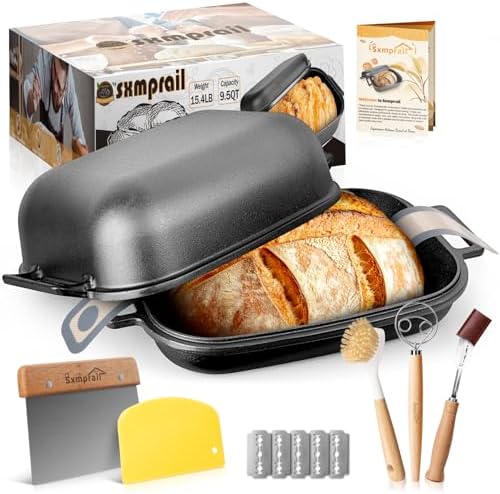 Cloche Loaf Dutch Oven, Pre-Seasoned, 9.5QT, 13 LBS Heavy Duty, Non-Stick, Large Bread Loaf Pan, Oval Cast Iron Bread Pan With Lid, Cloche Homemade Loaf Pan, Sourdough Artisan Bread Baking Pan