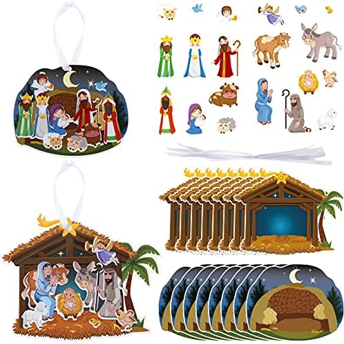 16 Sets Religious Crafts Nativity Stickers Make a Nativity Scene Sticker Ornament Christmas Tree Hanging Decorations Christian Craft Kits for Holy Night Religious Party Jesus
