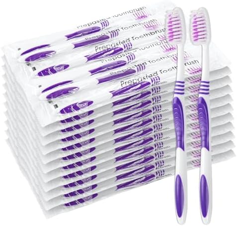 500 Prepasted Disposable Toothbrushes Individually Wrapped Pre Pasted Toothbrushes Soft Bristle Travel Tooth Brush Single Use Wrapped for Hotel, Camping, Travel and Gift for The Homeless (purple)