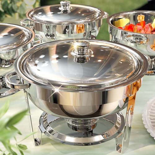 Chafing Dishes for Buffet 4 Pack, 6QT [Worry-Free Assemble] Food Warmers for Parties Buffet [Mirror-Like Polished Finish Stainless Steel Round Chafing Dish Buffet Set with Complete Set