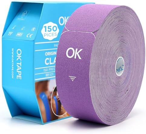 OK TAPE Kinesiology Tape Pre Cut Strips Bulk (150 PCS),Elastic Cotton Latex Free Hypoallergenic Athletic Tape Roll for Muscle Joint Knee,Waterproof k Tape 2in×10in/PCS