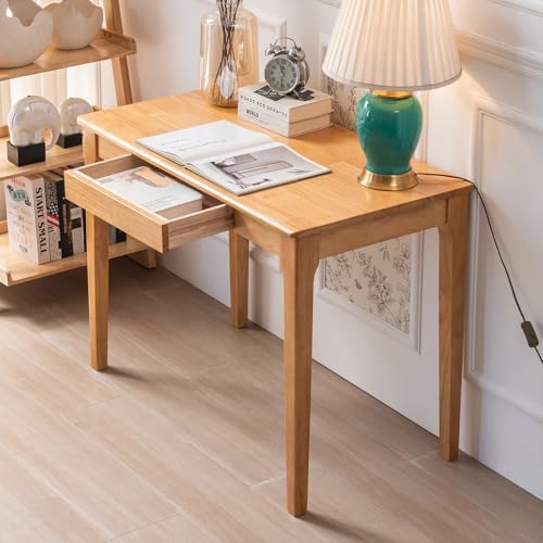 Solid Wood Desk with Drawer, Small Computer Desk for Small Spaces, Gaming Study Home Office Desks for Work, Student PC Desk for Bedroom, Escritorios para Cuartos (Wood Color, 39.4 inch)