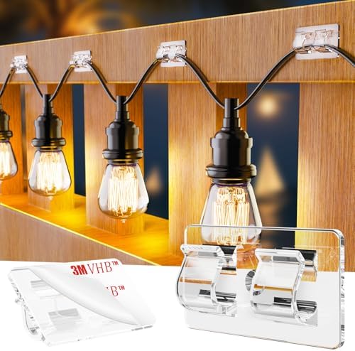 50 PCS Christmas Light Clips, Heavy Duty Hooks for Outdoor String Lights, Clear Cable Clips String Light Hooks for Patio Decor, Holiday Porch Decor Cable Management Wire Organizer