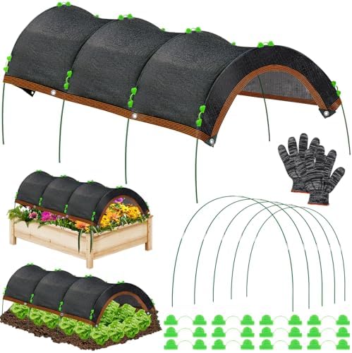 78.7"x39.4" Garden Shade Kit, 70% Garden Sun Shade Cloth with Hoops for Plants Heat Protection, Raised Garden Bed Shade Cover Plant Sun Shade for Outdoor Plants Vegetables
