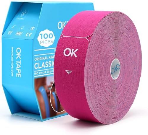 OK TAPE Kinesiology Tape Pre Cut Strips Bulk (100 PCS),Elastic Cotton Latex Free Hypoallergenic Athletic Tape Roll for Muscle Joint Knee,Waterproof k Tape 2in×10in/PCS