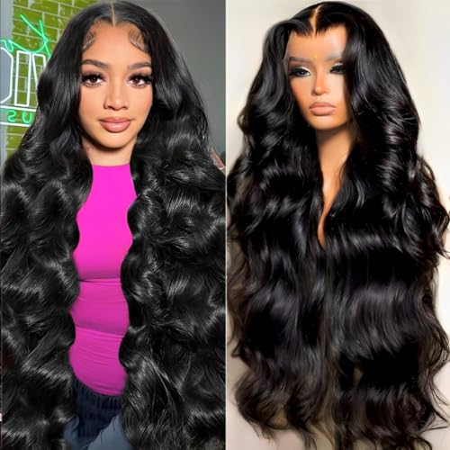 34 Inch 13x6 Lace Front Wigs Human Hair 200 Density Body Wave HD Lace Front Wigs Human Hair Pre Plucked Natural Color Glueless Wig 100% Virgin Human Hair Lace Front Wigs for Women