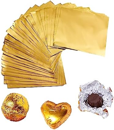 300 Pcs Square Golden Aluminium Foil Candy Wrappers Square Sweets Lolly Paper for DIY Candies and Chocolate Packaging by Party Wedding Birthday Christmas Accessories，4 by 4-Inch, Gold,